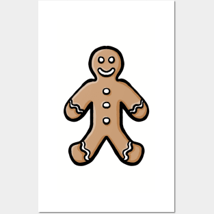 Simple cute cartoon gingerbread man autumn winter digital design illustration Posters and Art